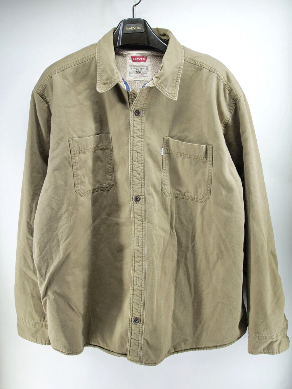 Levis Jacket Men XXL Fleece Lined Trucker Tan White Tab Shacket Chore Barn